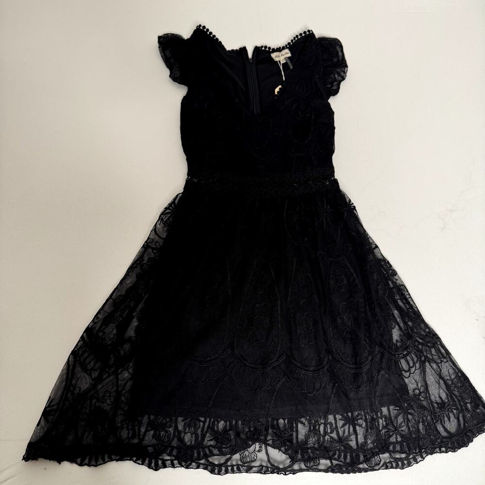 Southern Fried Chics Black Lace Dress XS Fit & Flare Sheer Overlay Crochet Mini